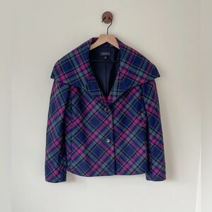 Talbots Women's Vibrant Wool Patterned Plaid Blazer - Blue and purple  Size 16